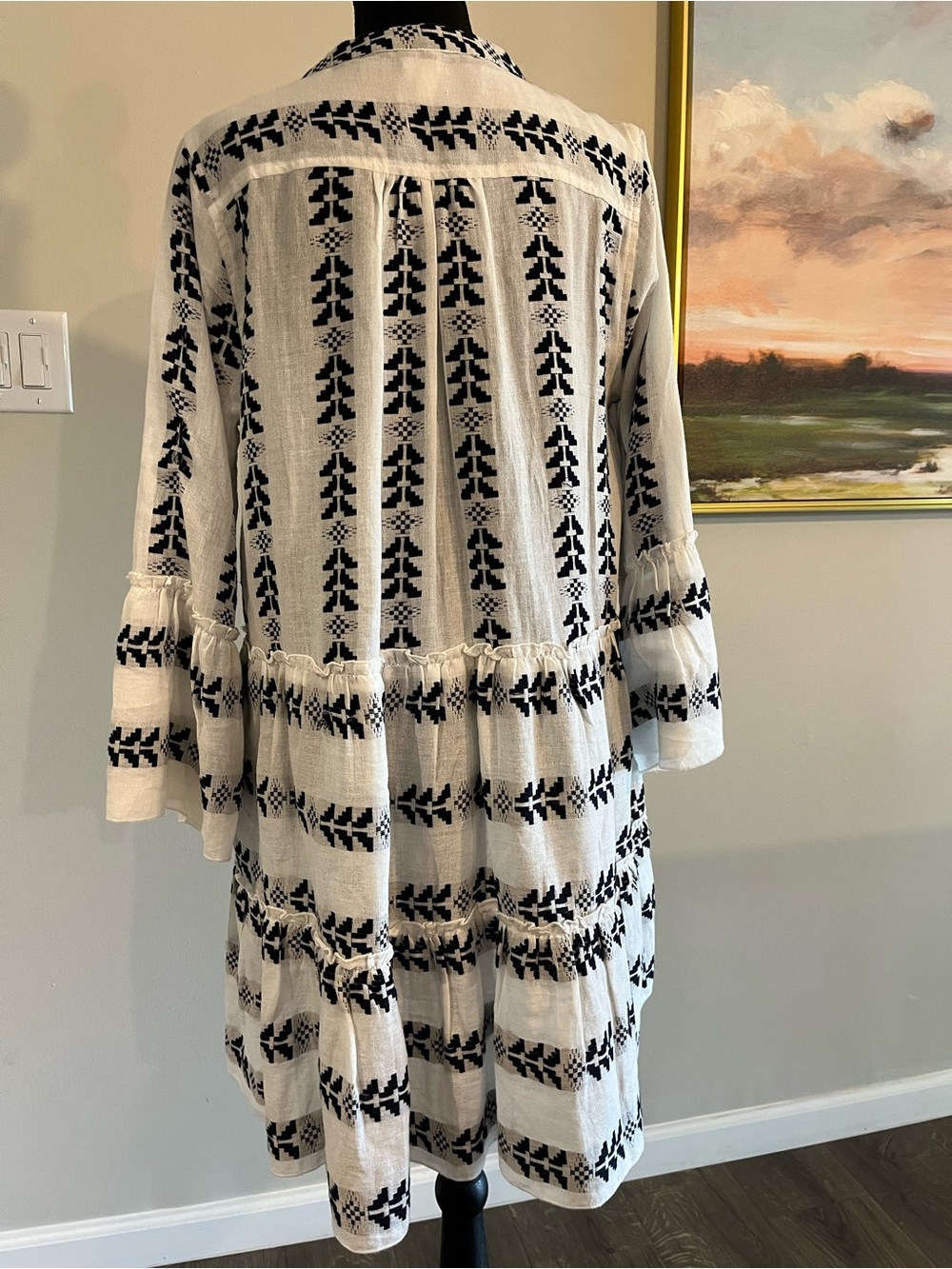 Élan Embroidered Tiered Dress White Black - Picture 6 of 7
